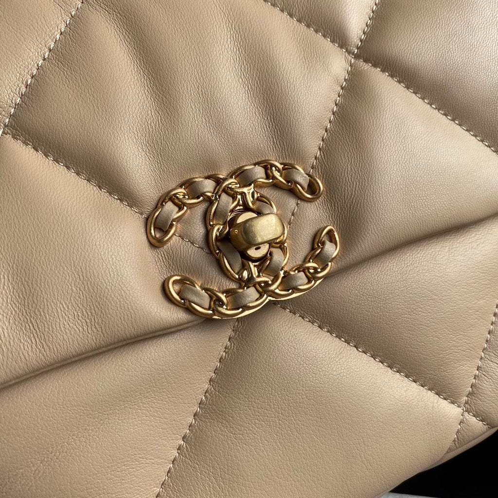 CHANEL LARGE 30 FLAP BAG IN BEIGE CREAM LAMBSKIN