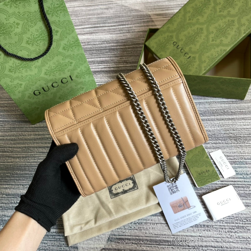 GUCCI MARMONT MINI 20 SHOULDER BAG IN CAMEL BROWN CALFSKIN