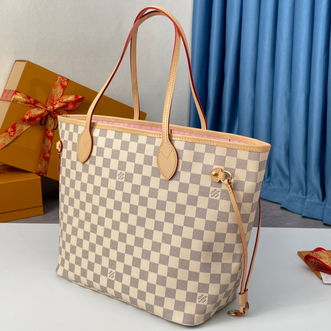 LOUIS VUITTON NEVERFULL MM 32 GREY CREAM DAMIER AZUR