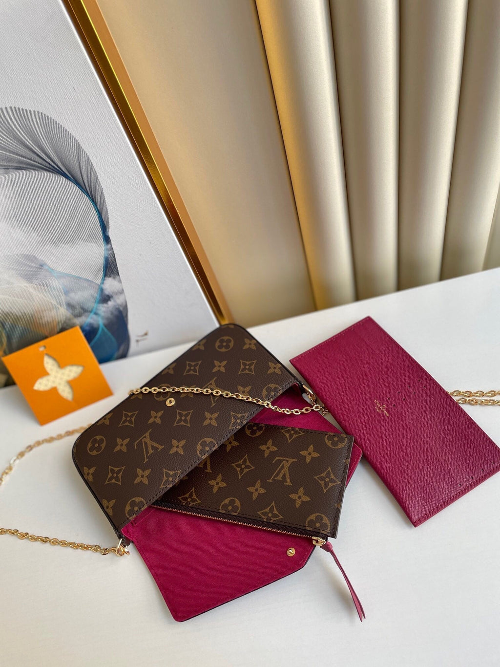 LOUIS VUITTON FÉLICIE POCHETTE 21 IN BROWN MONOGRAM CANVAS GOLD HARDWARE
