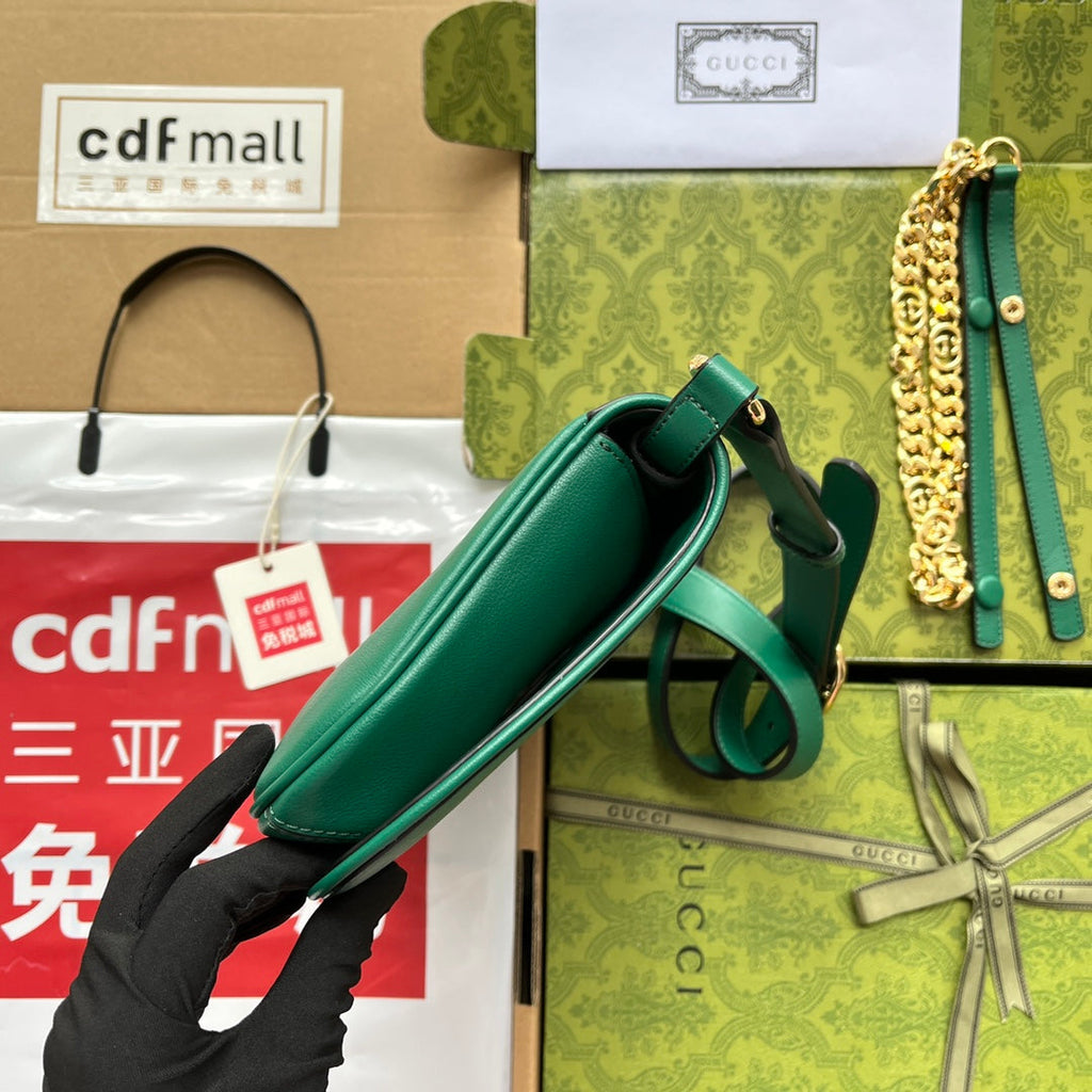GUCCI BLONDIE SHOULDER BAG 28 IN CASTLETON GREEN LAMBSKIN GOLD HARDWARE