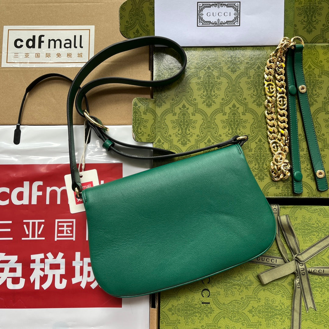 GUCCI BLONDIE SHOULDER BAG 28 IN CASTLETON GREEN LAMBSKIN GOLD HARDWARE