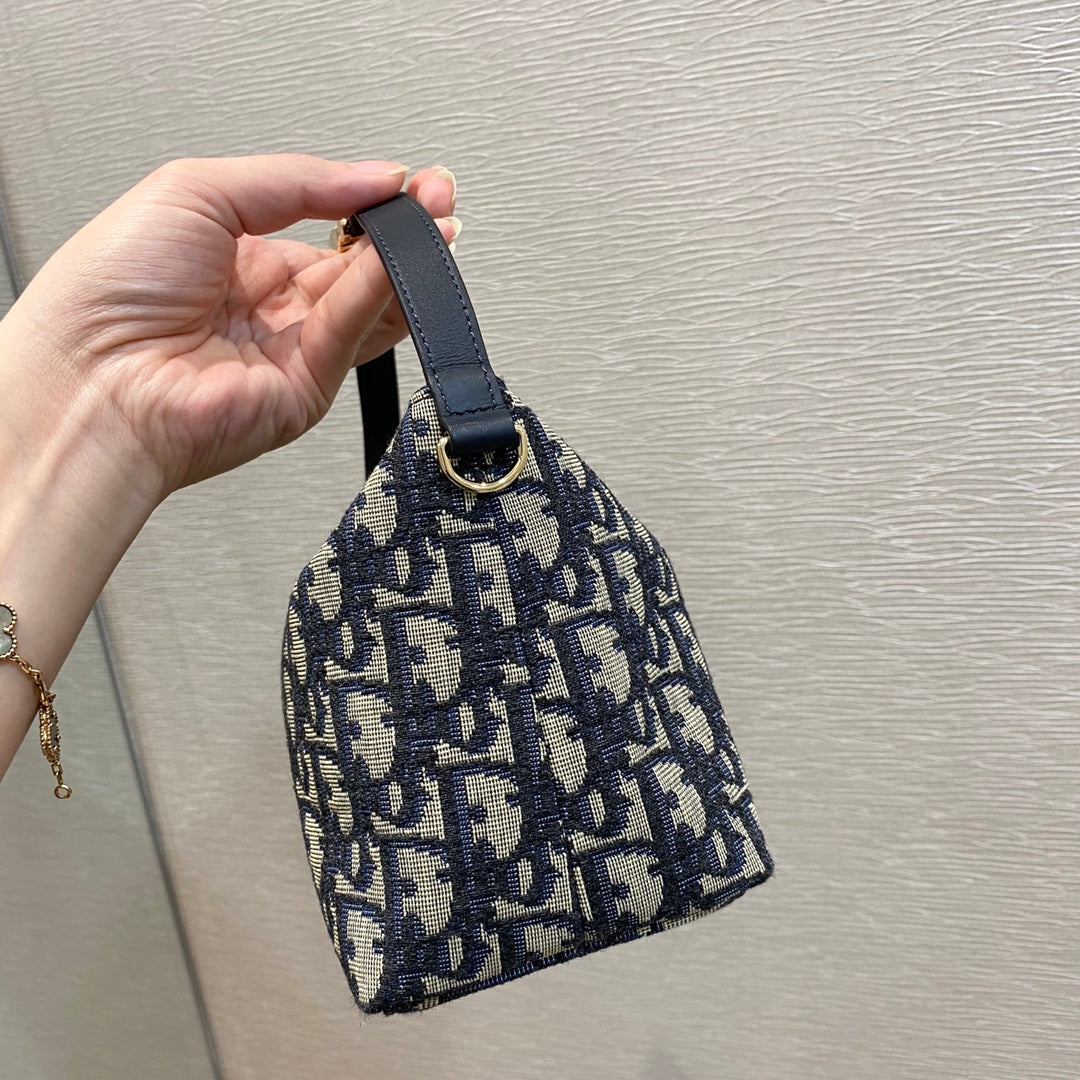 DIOR CD BUCKLE SHOULDER BAG 22 IN BLUE MONOGRAM OBLIQUE JACQUARD