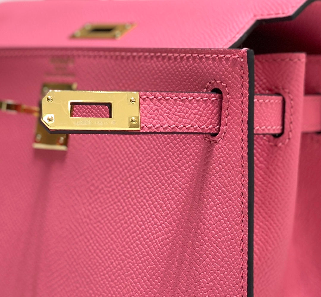HERMES KELLY MINI 20 BAG IN WATERMELON PINK CALFSKIN WITH GOLD HARDWARE