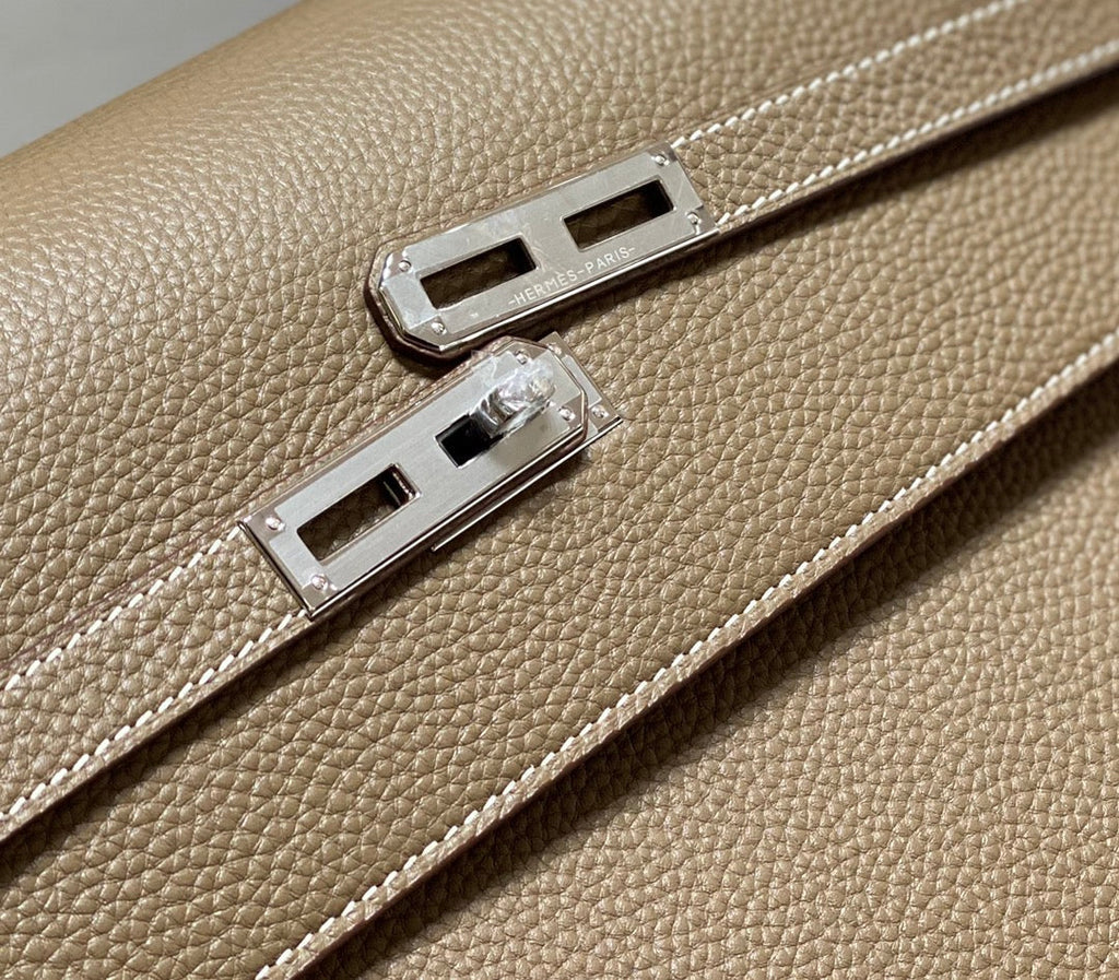 HERMES KELLY DEPECHES 38 BRIEFCASE IN ETOUPE TOGO CALFSKIN SILVER HARDWARE