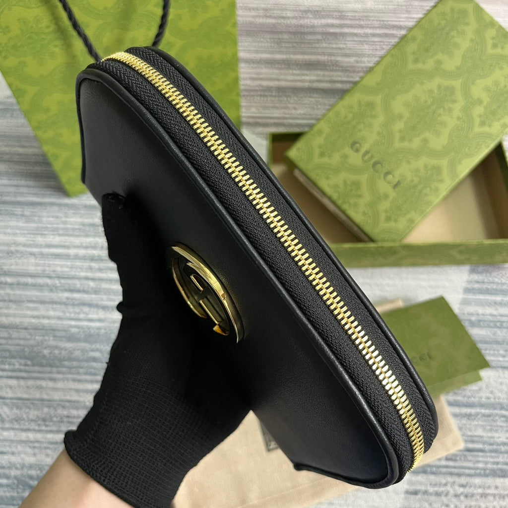 GUCCI BLONDIE 21 FULL ZIP WALLET IN BLACK CALFSKIN