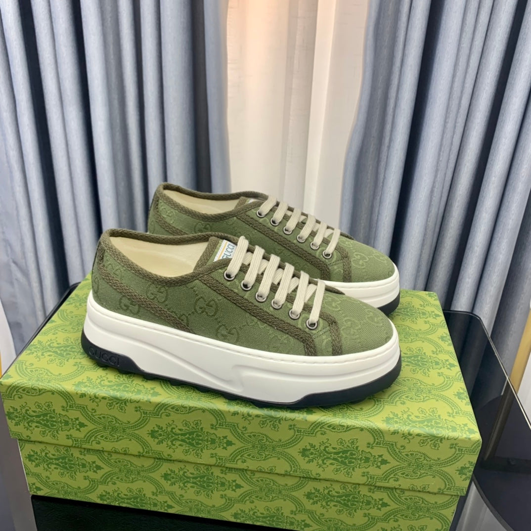 GUCCI SNEAKER FLATFORM OLIVE GREEN CANVAS