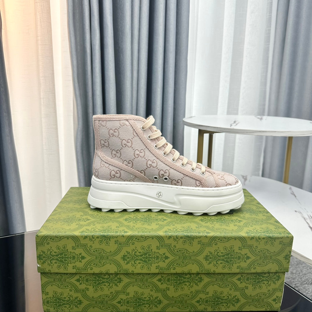 GUCCI HIGH TOP SNEAKER FLATFORM CREAM CANVAS