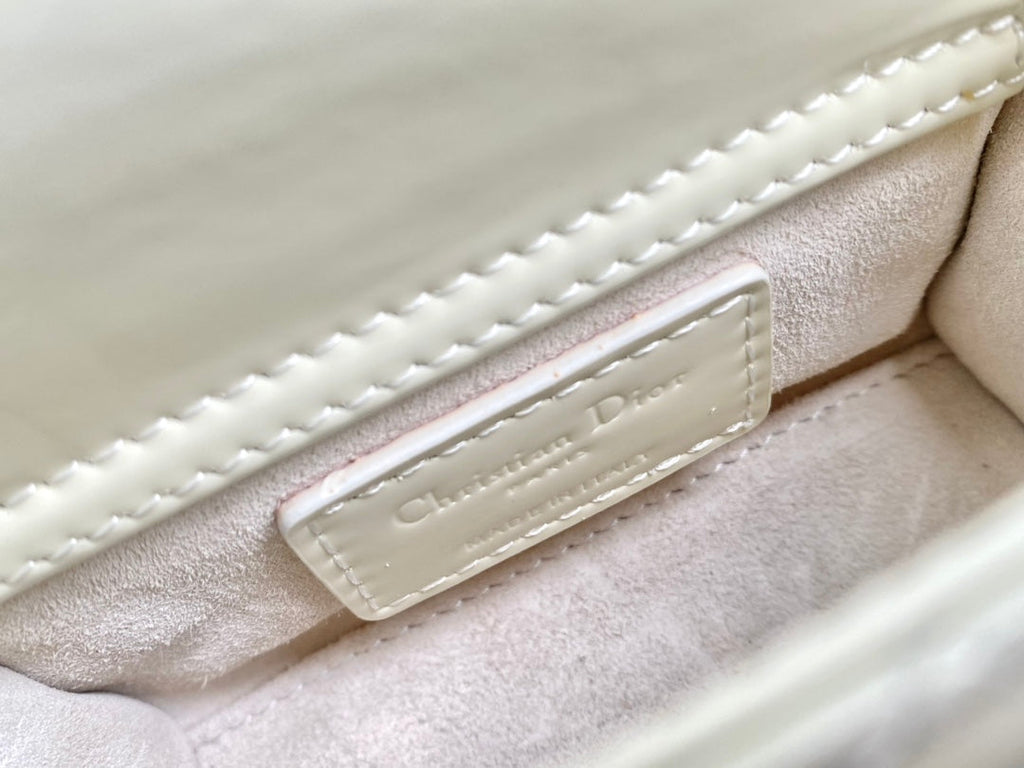 DIOR MICRO LADY 12 BAG IN GLOSSY WHITE LAMBSKIN