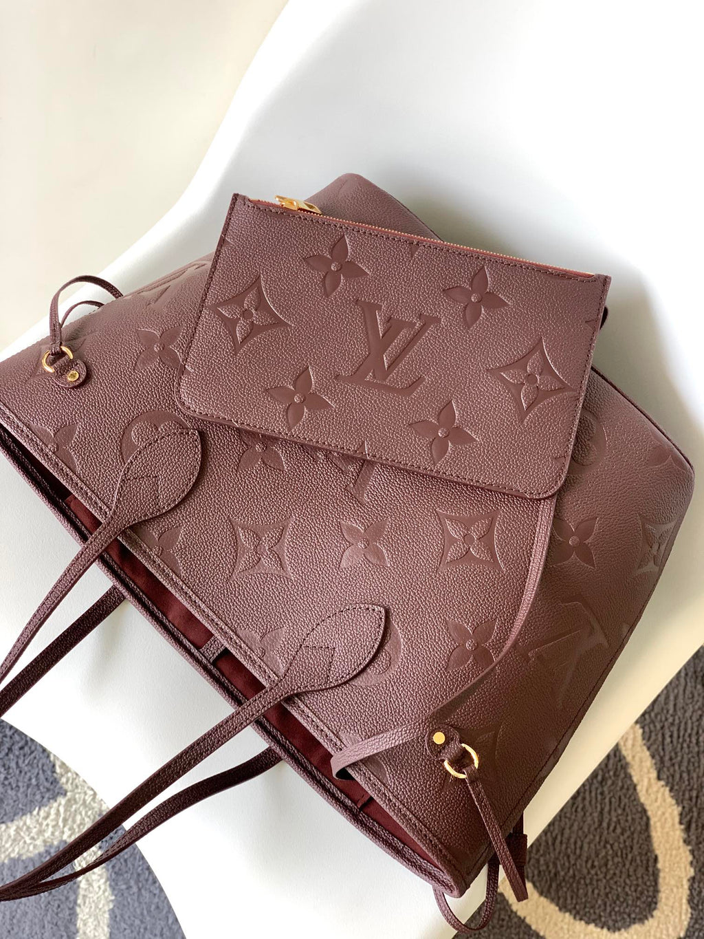LOUIS VUITTON NEVERFULL MM 32 WINE MONOGRAM EMPREINTE LEATHER