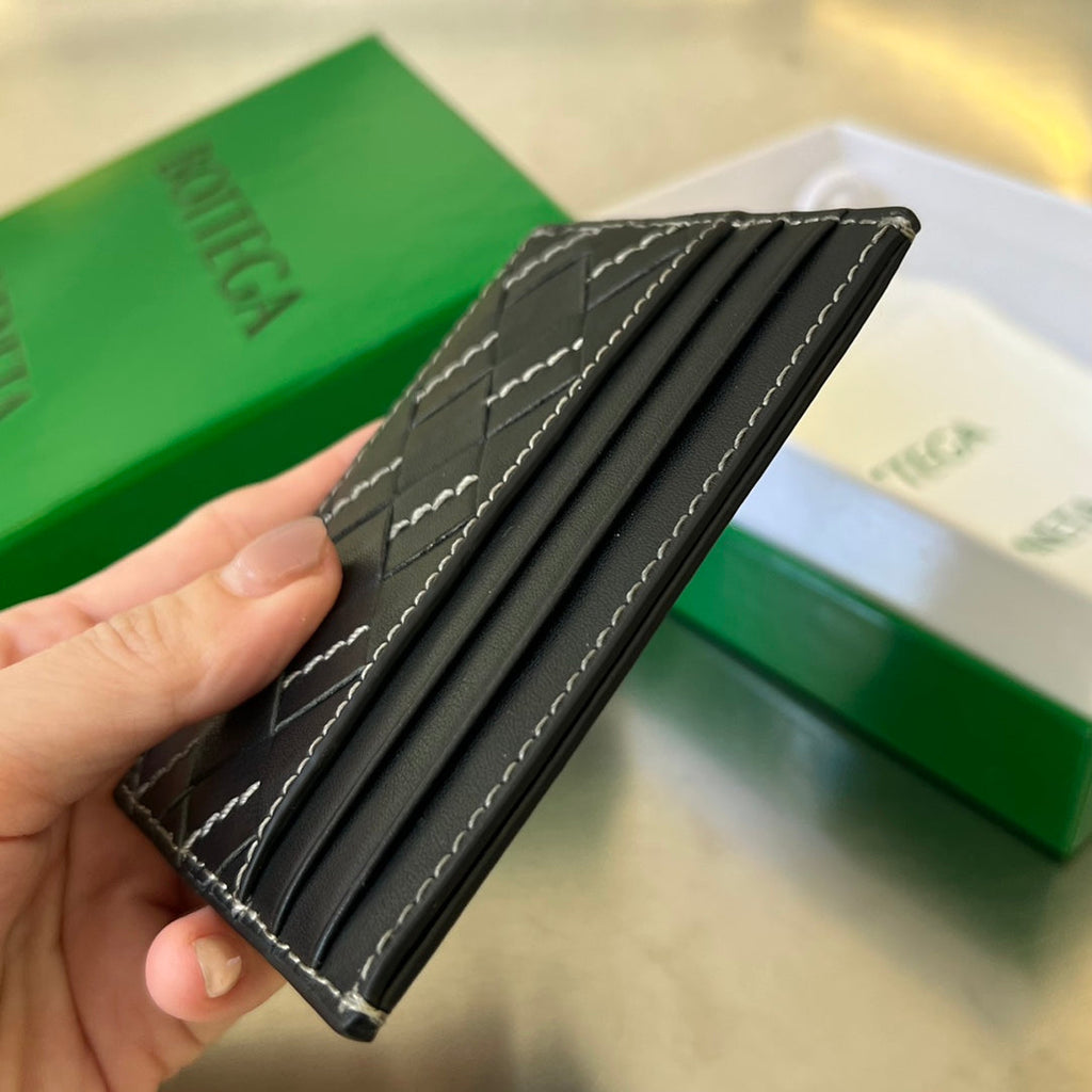 BOTTEGA VENETA INTRECCIATO 10 CREDIT CARD CASE IN BLACK LAMBSKIN