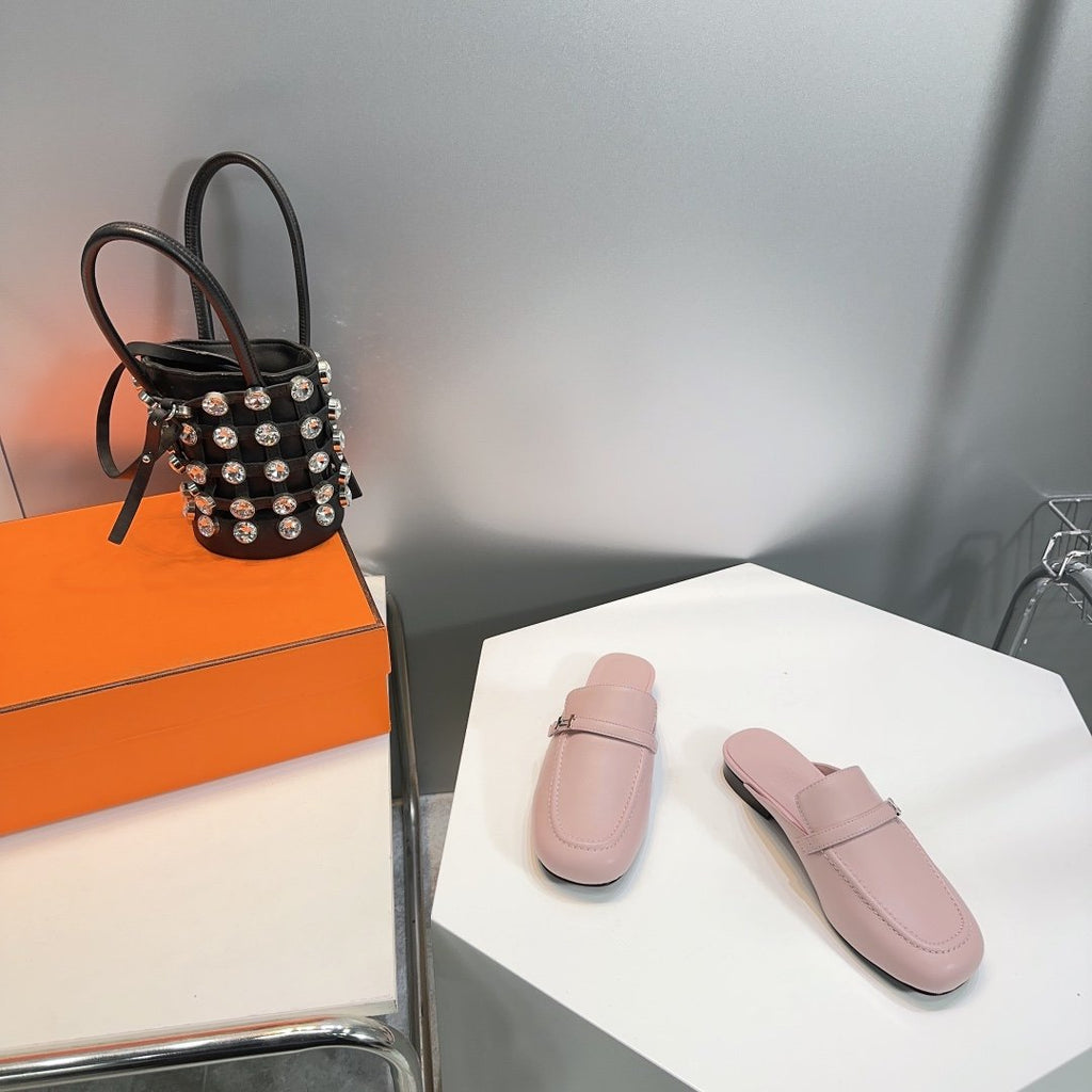 HERMES Lena Mule Pastel Pink Leather