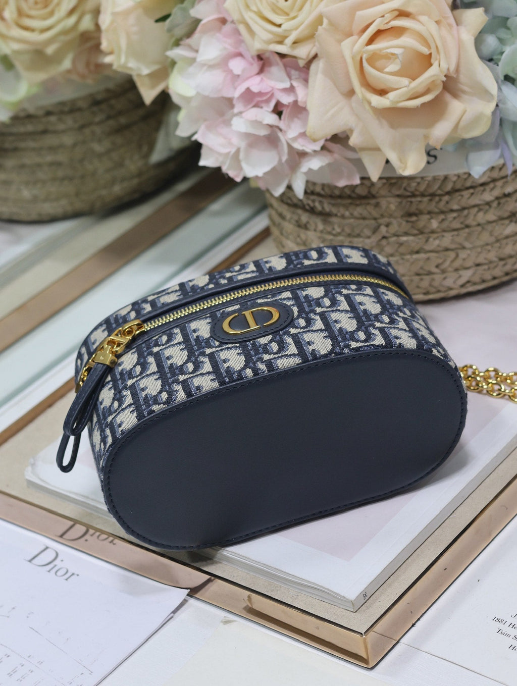 DIOR CARO 16 MINI VANITY CASE IN BLUE MONOGRAM OBLIQUE JACQUARD FABRIC