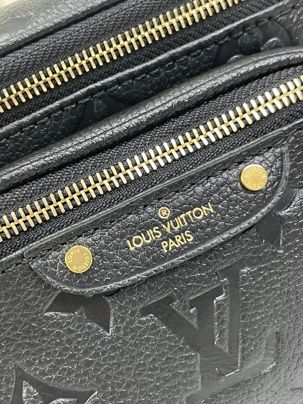 LOUIS VUITTON MINI BUMBAG 17 IN BLACK MONOGRAM EMPREINTE LEATHER GOLD HARDWARE