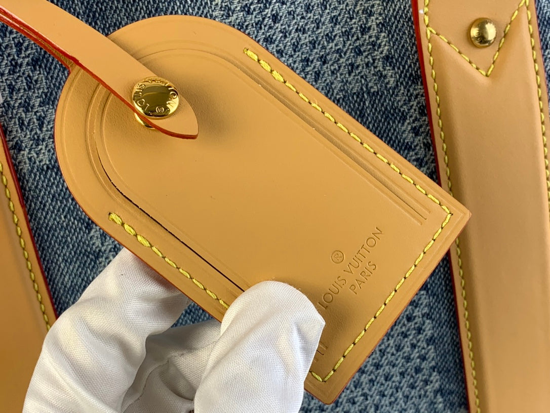 LOUIS VUITTON WEEKEND TOTE BAG 43 IN BLUE DAMIER DENIM 3D