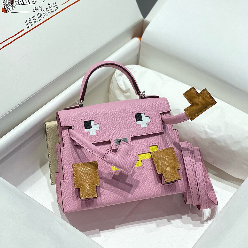 HERMES KELLY DOLL PICTO MINI 18 PINK MIX BROWN CALFSKIN