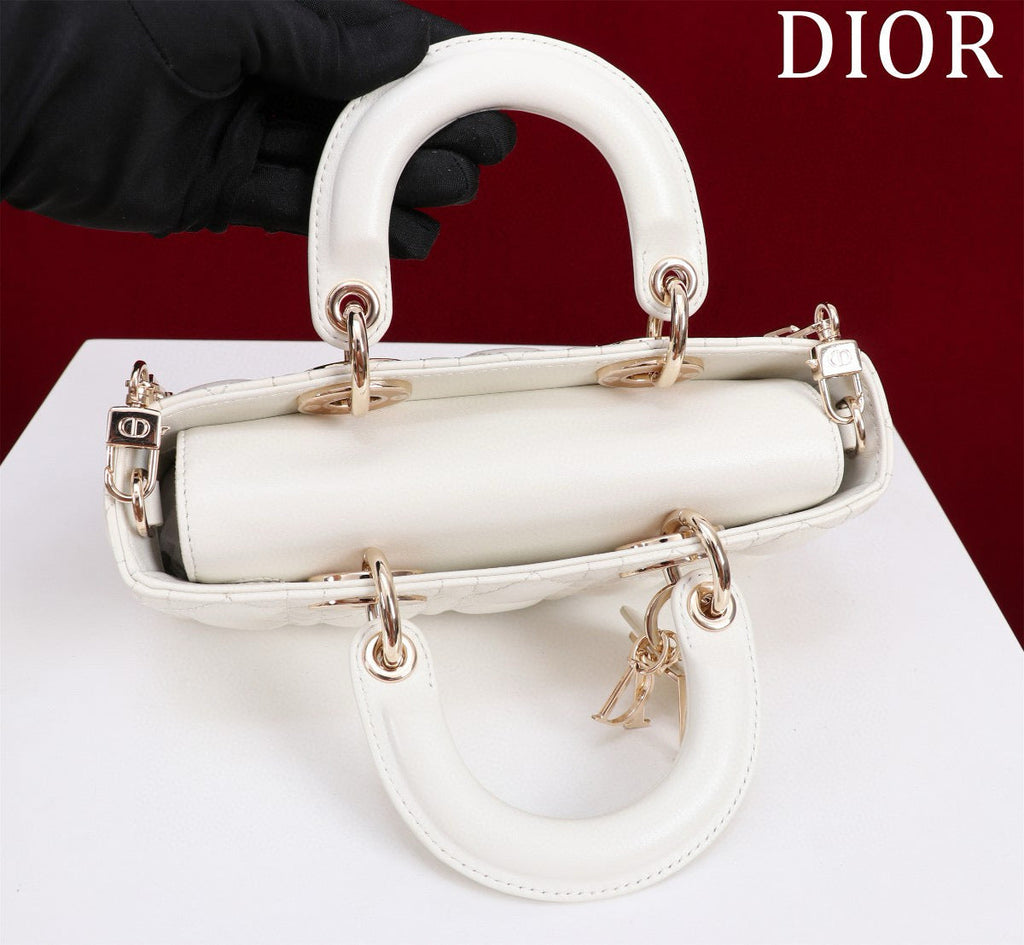 DIOR SMALL LADY D-JOY 22 WHITE LAMBSKIN GOLD HARDWARE