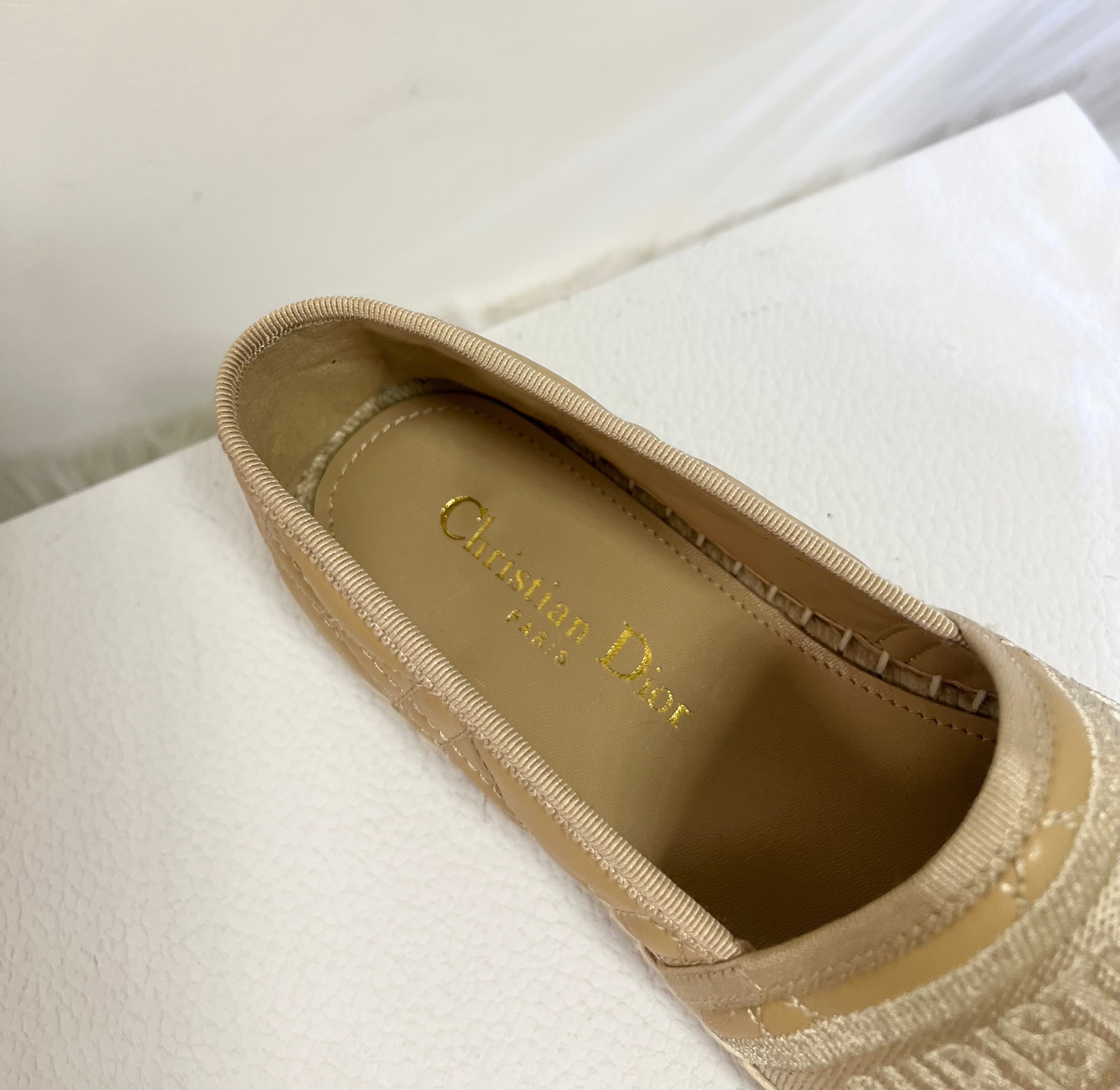 DIOR GRANVILLE ESPADRILLE CAMEL BEIGE QUILTED CANNAGE CALFSKIN