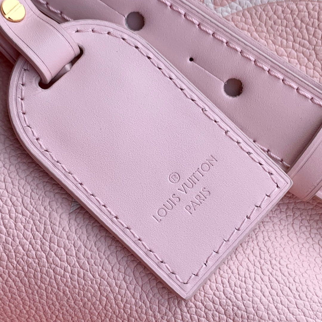 LOUIS VUITTON ALL IN BB BAG 18 IN QUARTZ PINK AND BEIGE EMBOSSED COWHIDE