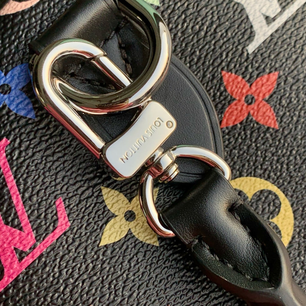 LOUIS VUITTON SPEEDY SOFT 30 IN COLORFUL MONOGRAM PATTERN AND BLACK COATED CANVAS