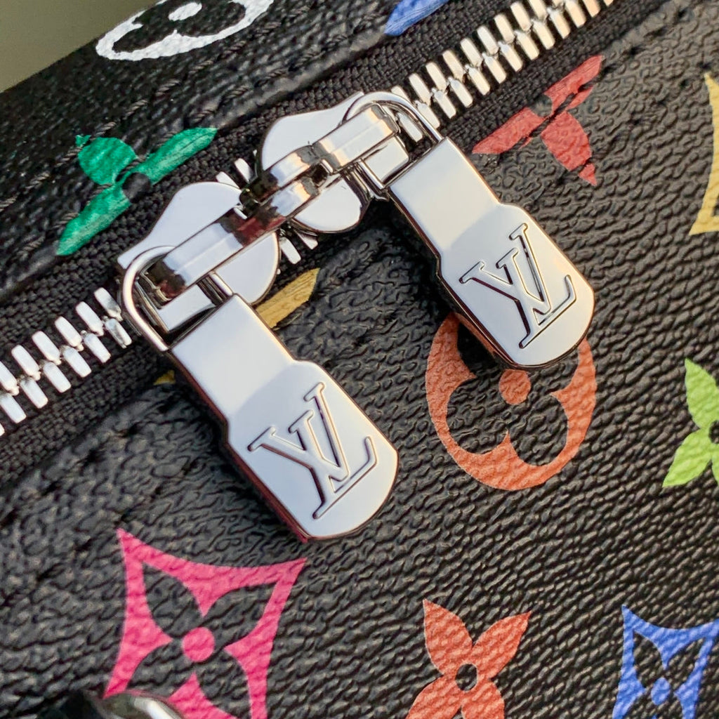 LOUIS VUITTON SPEEDY SOFT 30 IN COLORFUL MONOGRAM PATTERN AND BLACK COATED CANVAS