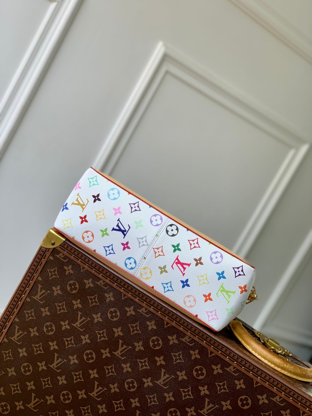 LOUIS VUITTON LV x TM DAUPHINE SOFT 28 IN COLORFUL MONOGRAM PATTERN AND WHITE COATED CANVAS