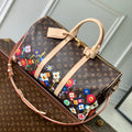 LOUIS VUITTON KEEPALL BANDOULIÈRE  FLORAL 45 IN BROWN MONOGRAM COATED CANVAS