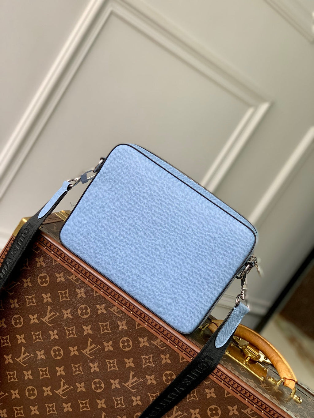 LOUIS VUITTON TRIO MESSENGER BAG 25 IN BLUE MONOGRAM COATED CANVAS AND CALFSKIN