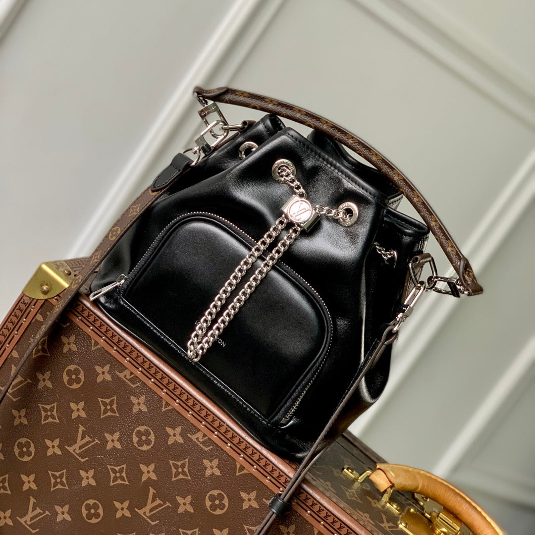 LOUIS VUITTON NO WAY VIBE HANDBAG 22.5 IN BLACK LAMBSKIN SILVER HARDWARE