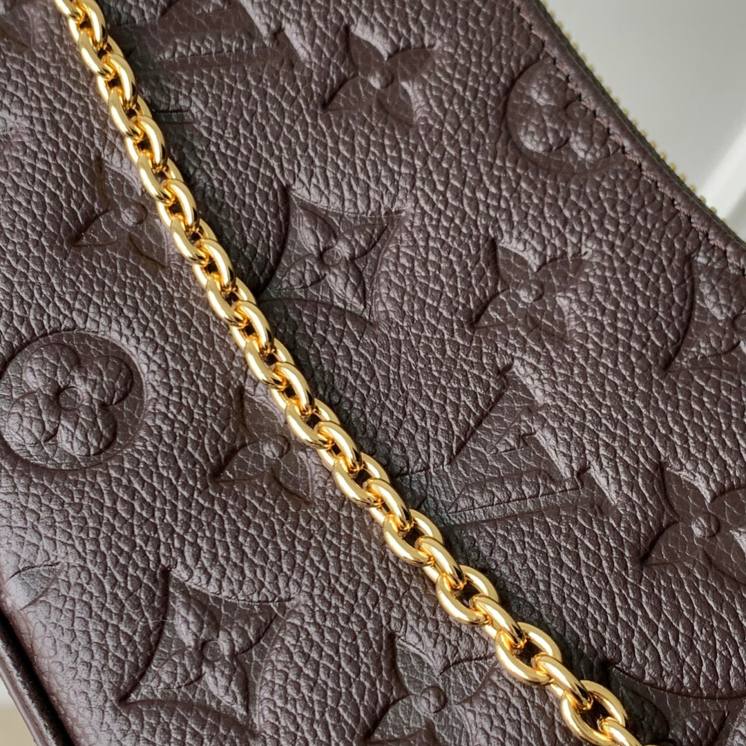 LOUIS VUITTON EASY POUCH ON STRAP 19 IN DARK BROWN MONOGRAM EMBOSSED LOGO CALFSKIN