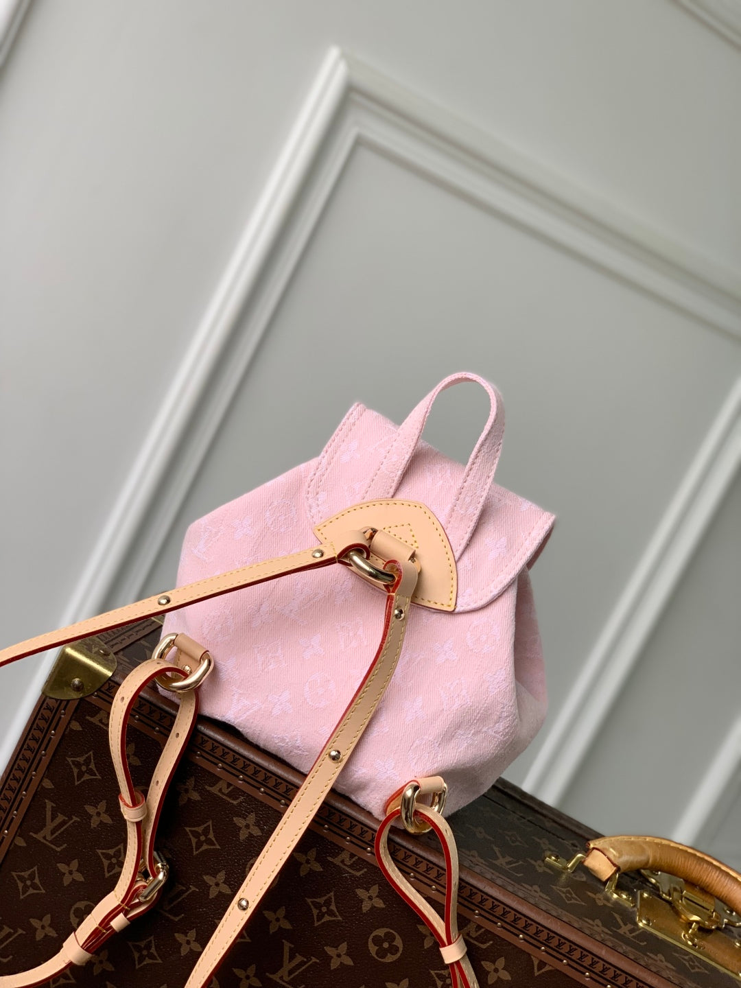 LOUIS VUITTON VENICE BACKPACK 24 IN PINK MONOGRAM DENIM GOLD HARDWARE