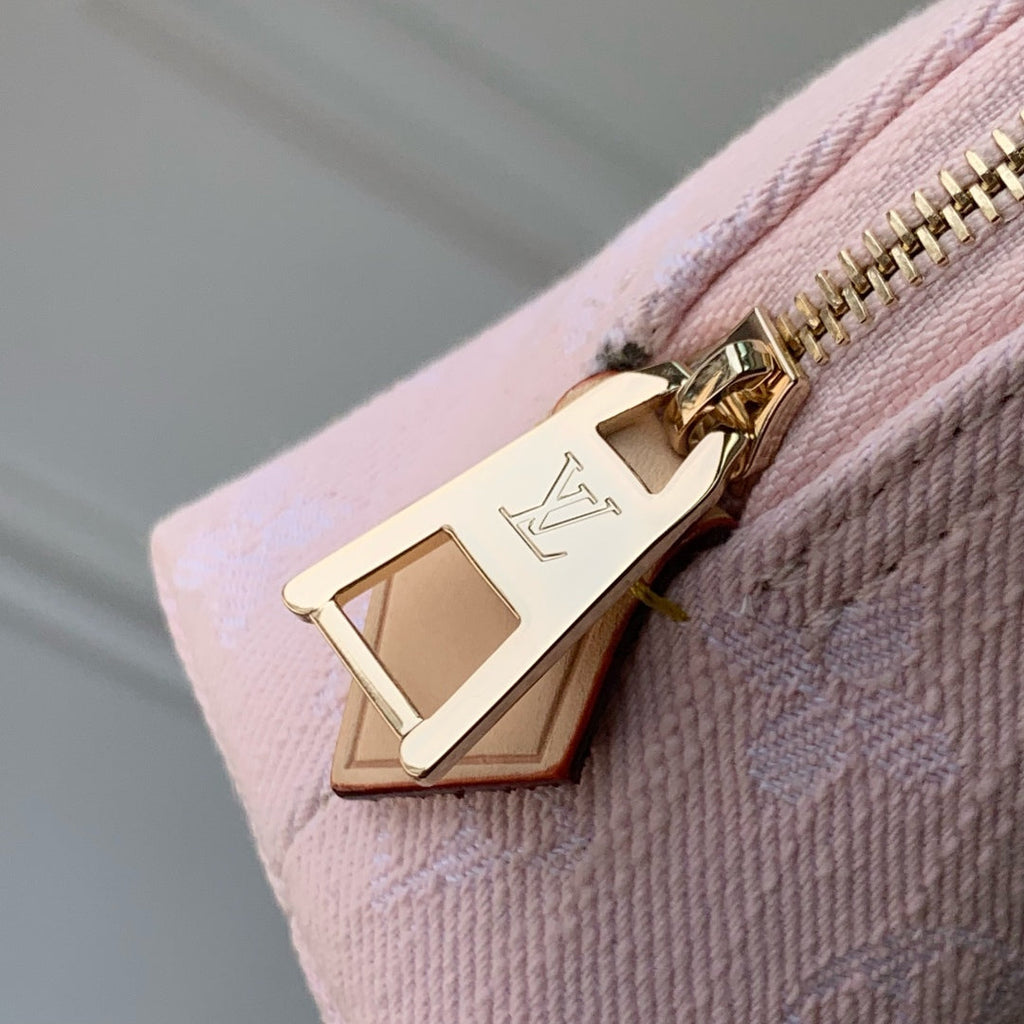 LOUIS VUITTON COSMETIC POUCH 19 IN PINK MONOGRAM DENIM GOLD HARDWARE