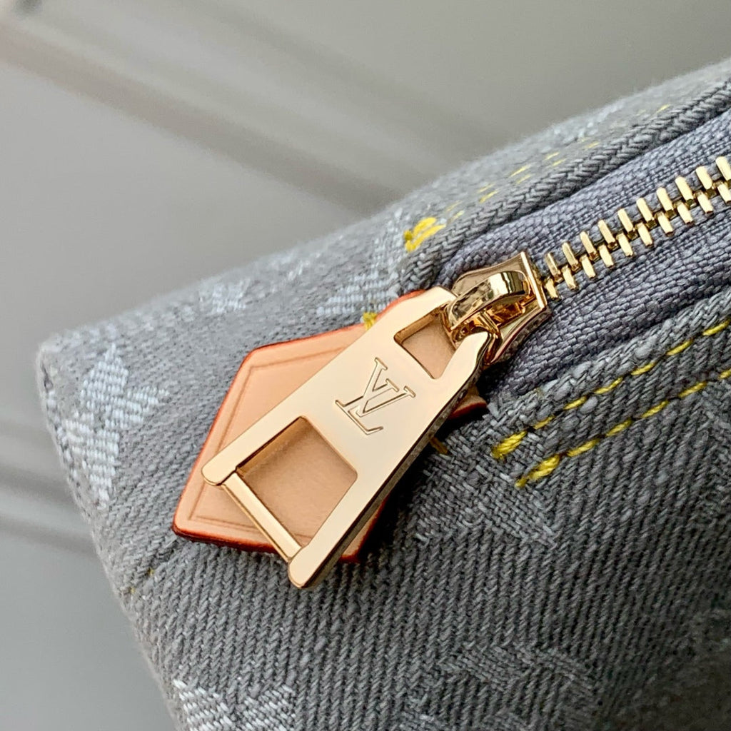 LOUIS VUITTON COSMETIC POUCH 19 IN GREY MONOGRAM DENIM GOLD HARDWARE