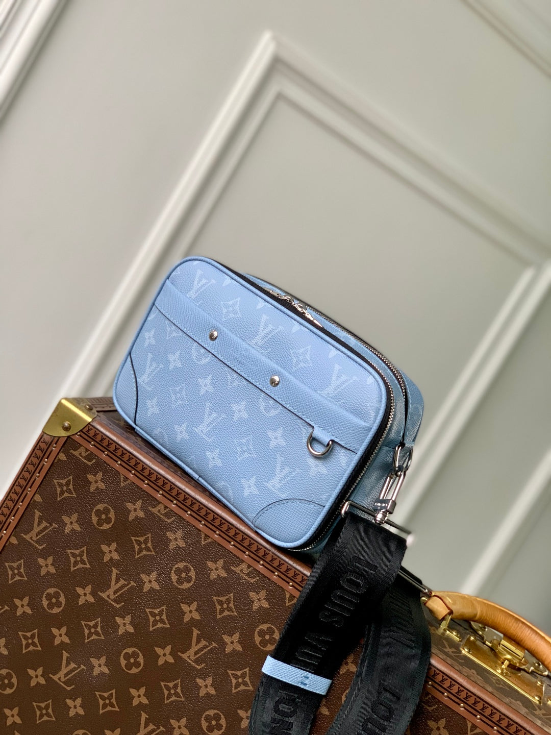 LOUIS VUITTON ALPHA MESSENGER 24 IN BLUE MONOGRAM COATED CANVAS AND CALFSKIN