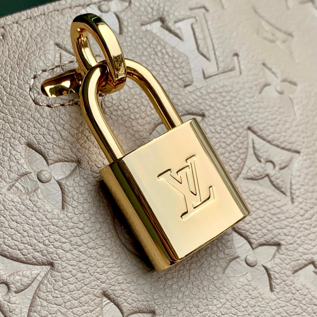 LOUIS VUITTON ANYTIME MM 42 IN TOURTERELLE GRAY MONOGRAM EMPREINTE CALFSKIN GOLD HARDWARE
