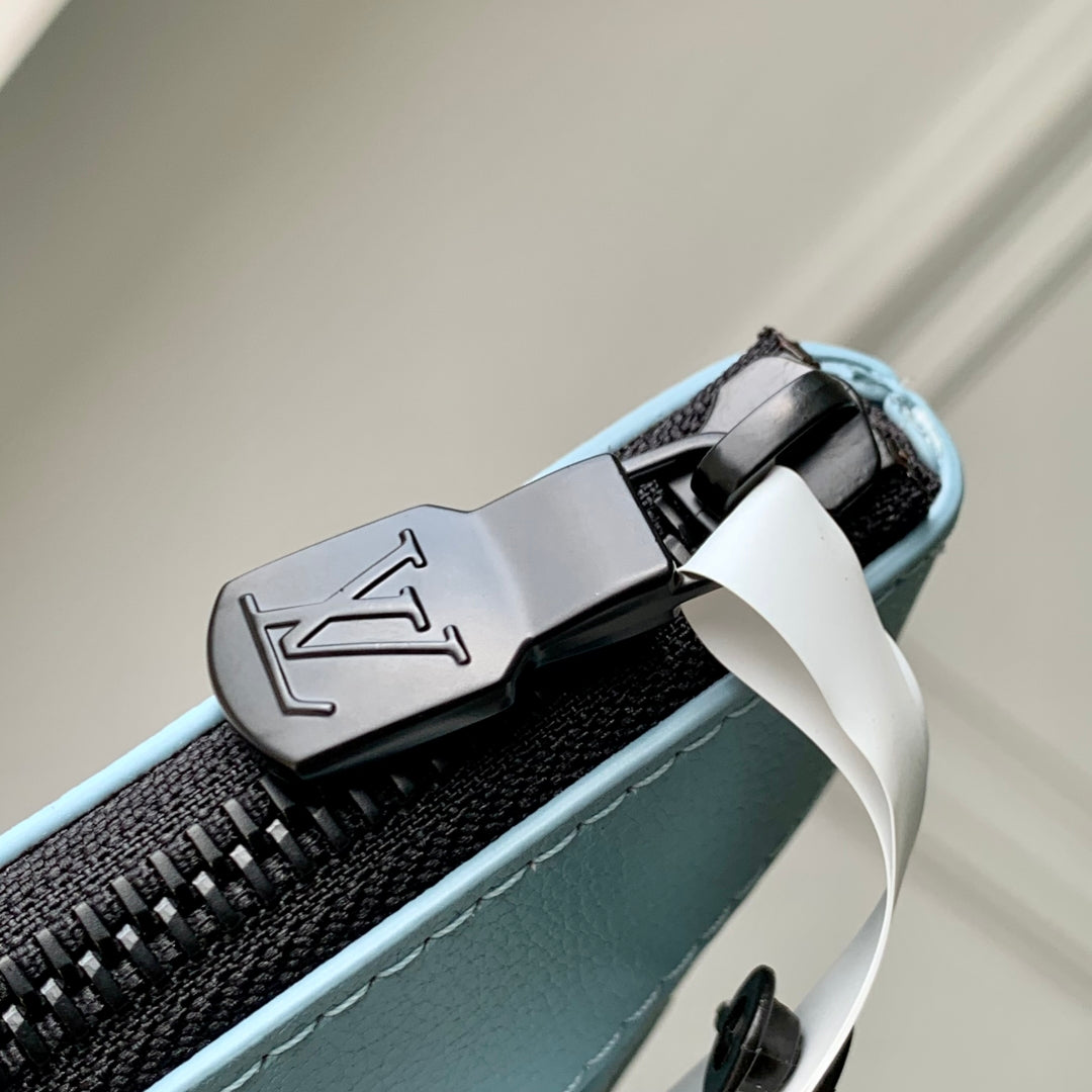 LOUIS VUITTON POCHETTE TO GO 30 IN SKY BLUE MONOGRAM SHADOW CALFSKIN EMBOSSED LOGO
