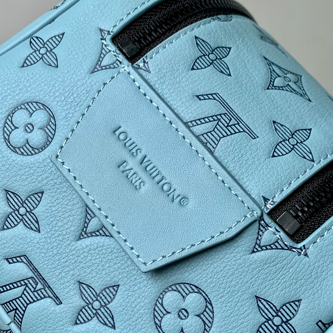 LOUIS VUITTON DOPP KIT 28 IN SKY BLUE MONOGRAM SHADOW CALFSKIN EMBOSSED LOGO