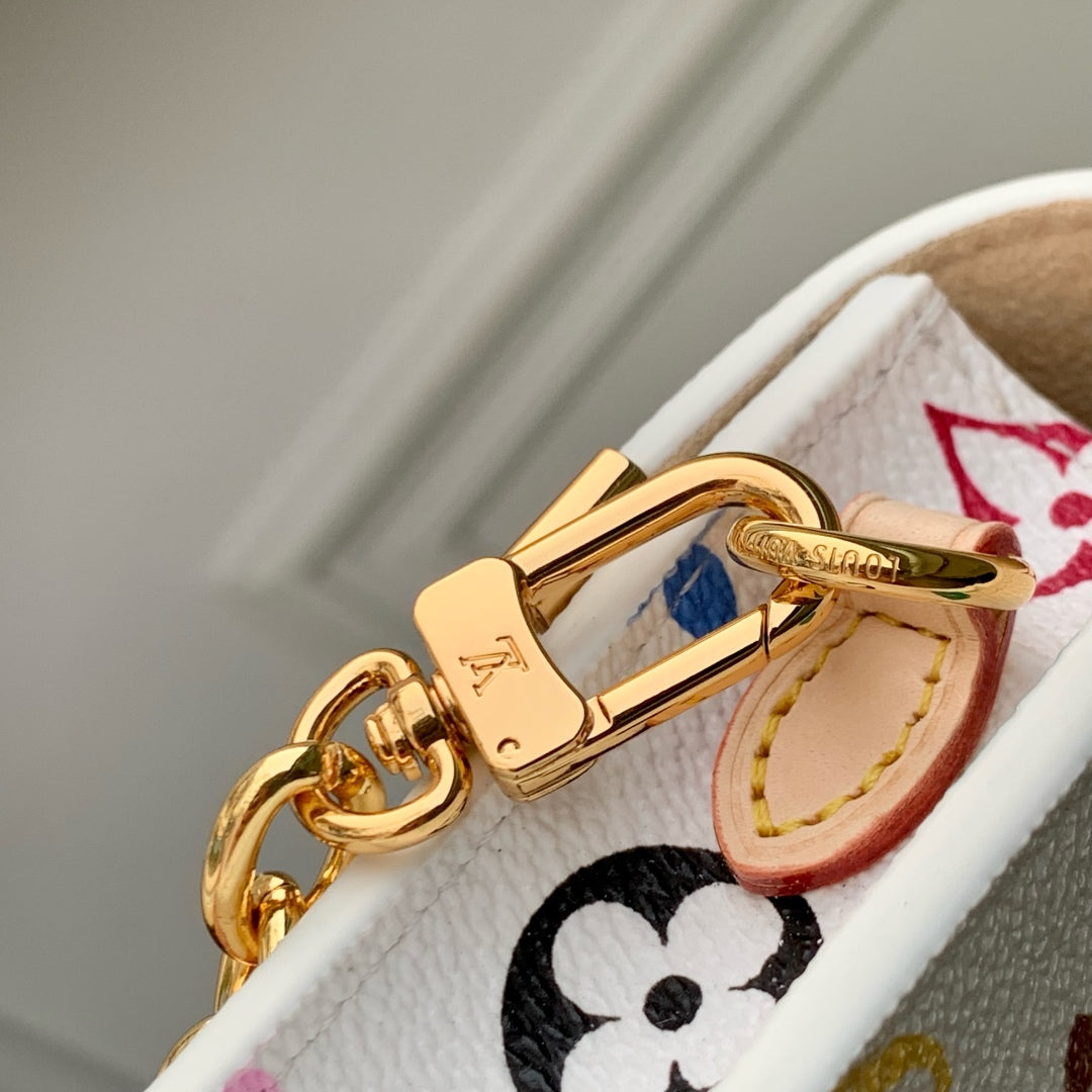 LOUIS VUITTON PHONE POUCH 17.5 IN WHITE MULTICOLORED MONOGRAM COATED CANVAS