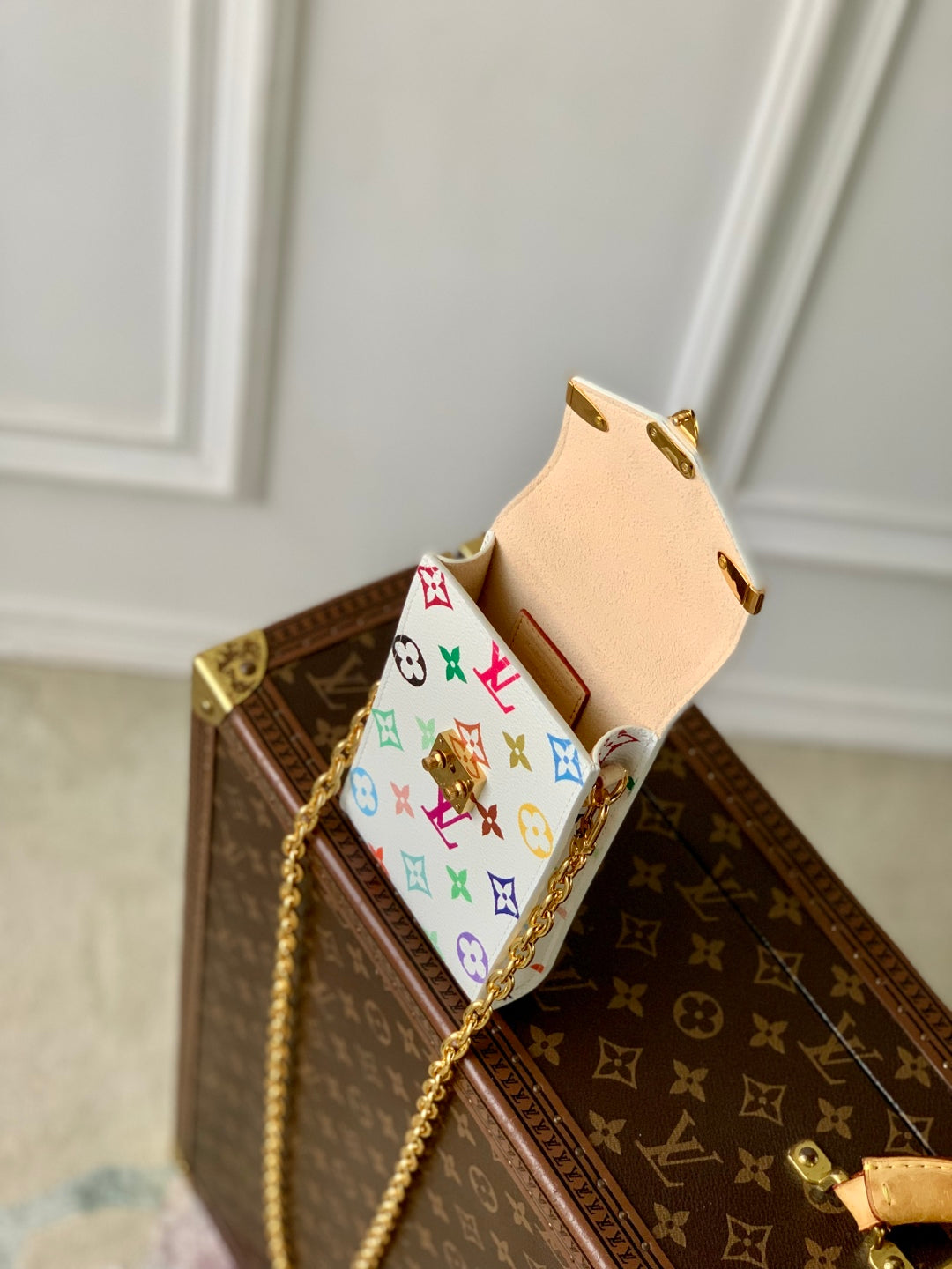 LOUIS VUITTON PHONE POUCH 17.5 IN WHITE MULTICOLORED MONOGRAM COATED CANVAS