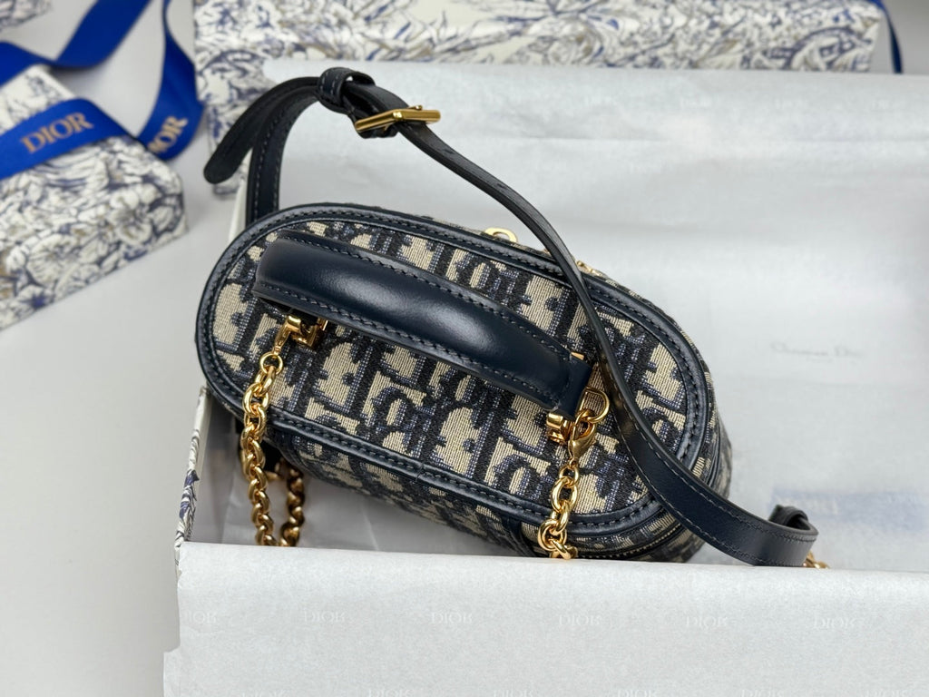 DIOR 25S 30 MONTAIGNE MINI VANITY CASE 16 IN BLUE  OBLIQUE JACQUARD CANVAS