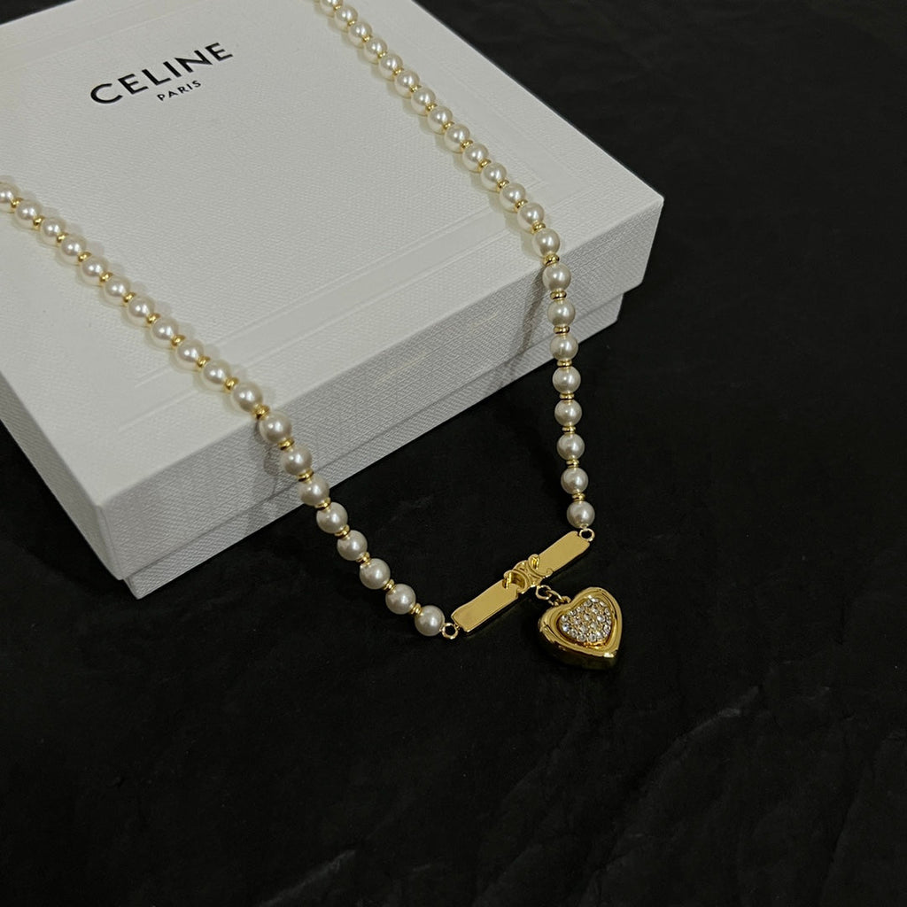 18K Celine Heart Pearl Necklace