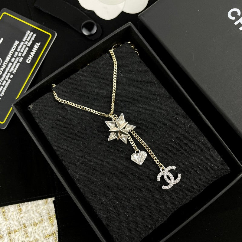 18K  Chanel Heart & Star Crystal Necklace