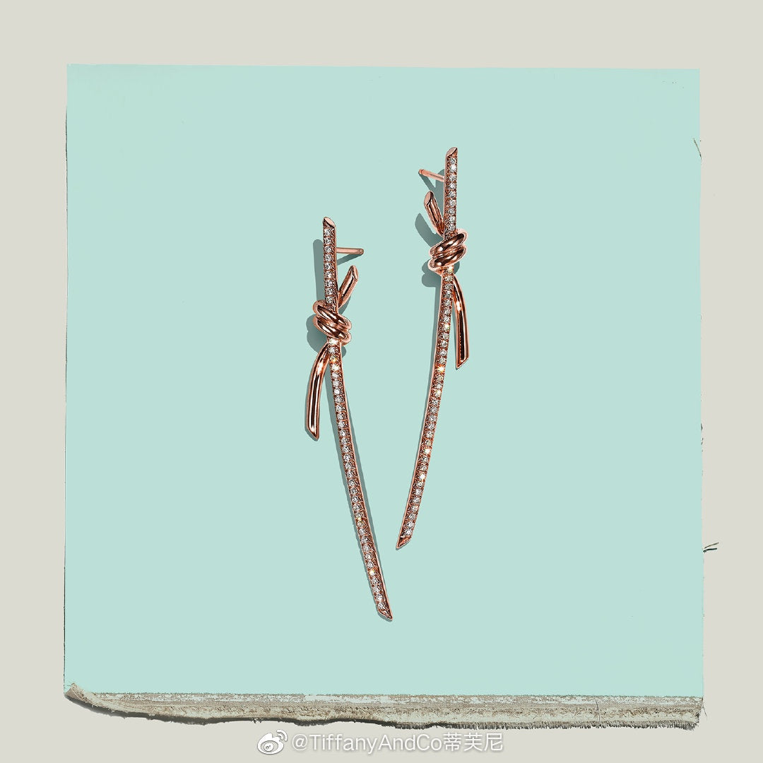 18K Tiffany Knot Drop Diamonds Earrings