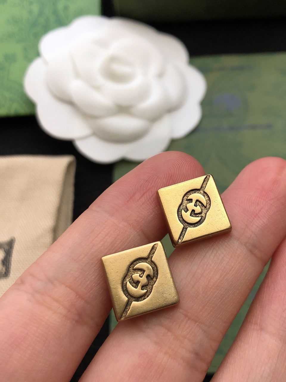 18K Double Gucci Cube Earrings