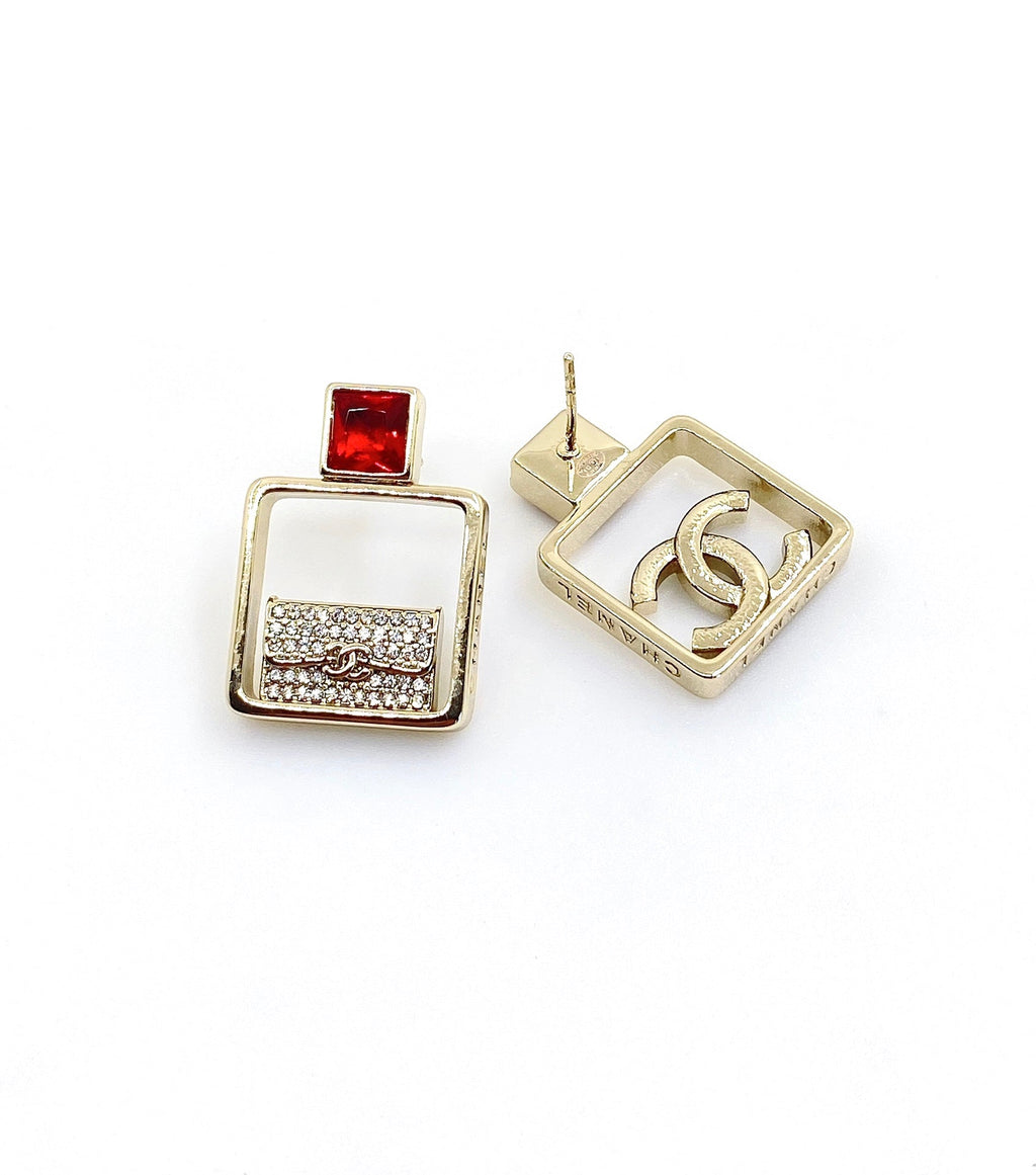 18K  Chanel Red Bottle Pendant Earrings