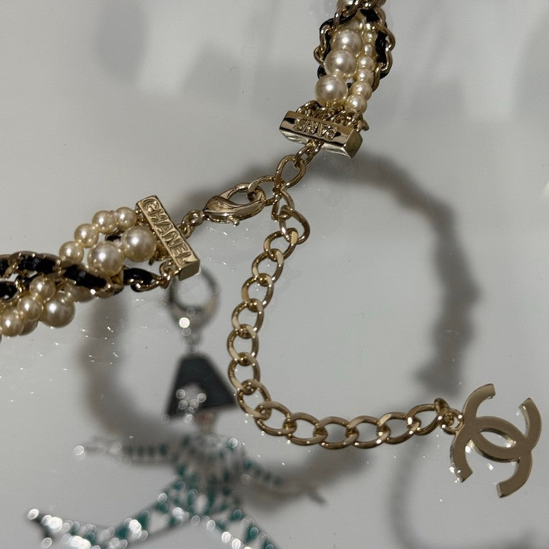 18K  Chanel Pearl Leather Choker Necklace