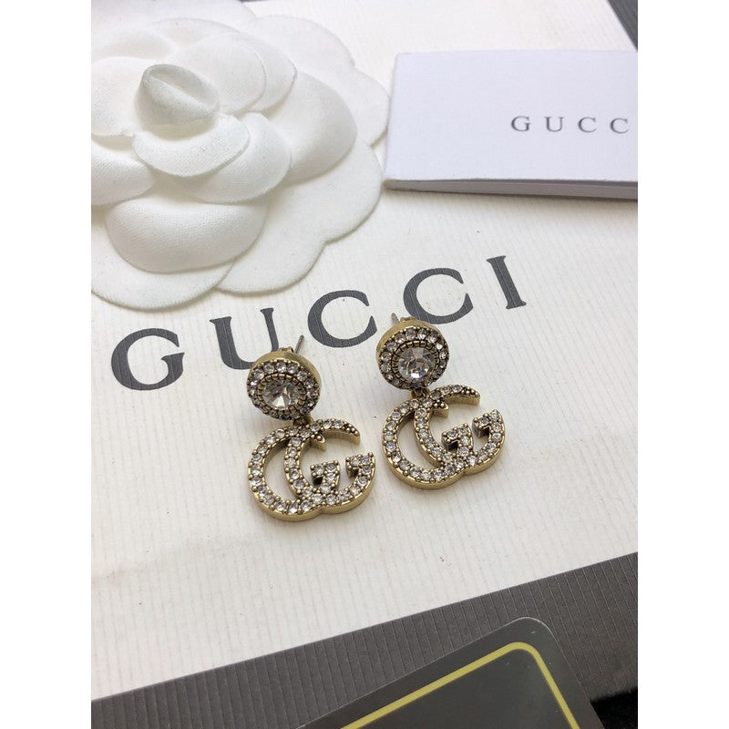 18K Double Gucci GucciCrystal Pendant Earrings