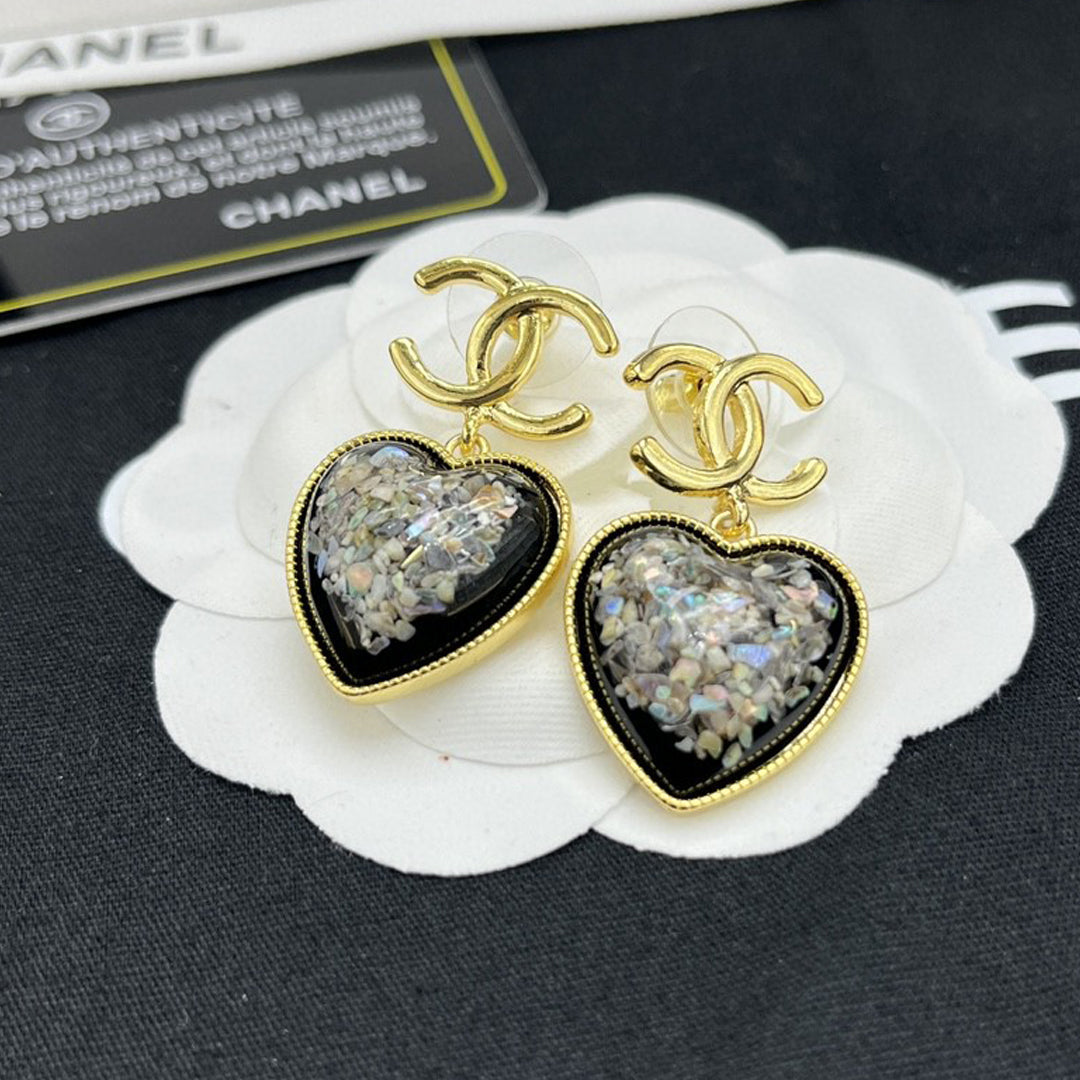 18K  Chanel Multi-Color Crystals Heart Earrings