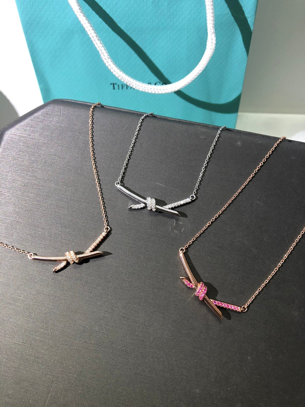 18K Tiffany Knot Pendant Diamond Necklace