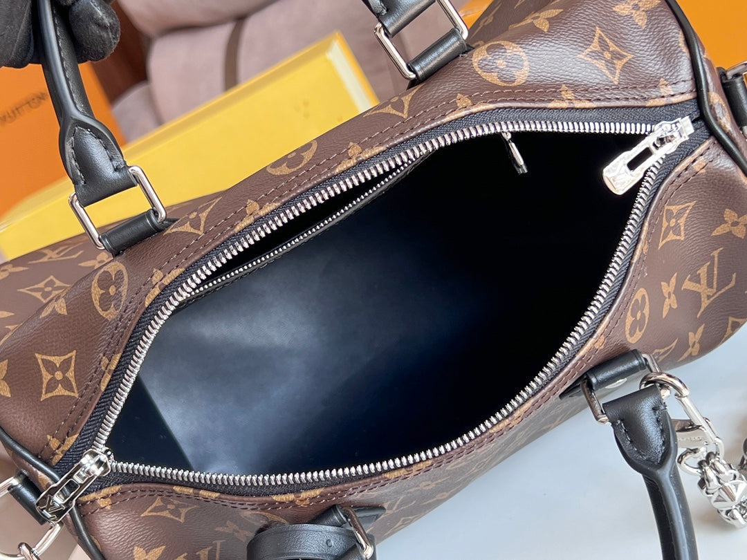 LOUIS VUITTON LV 25S SPEEDY SOFT 30 IN BROWN MONOGRAM CANVAS AND CALFSKIN SILVER HARDWARE